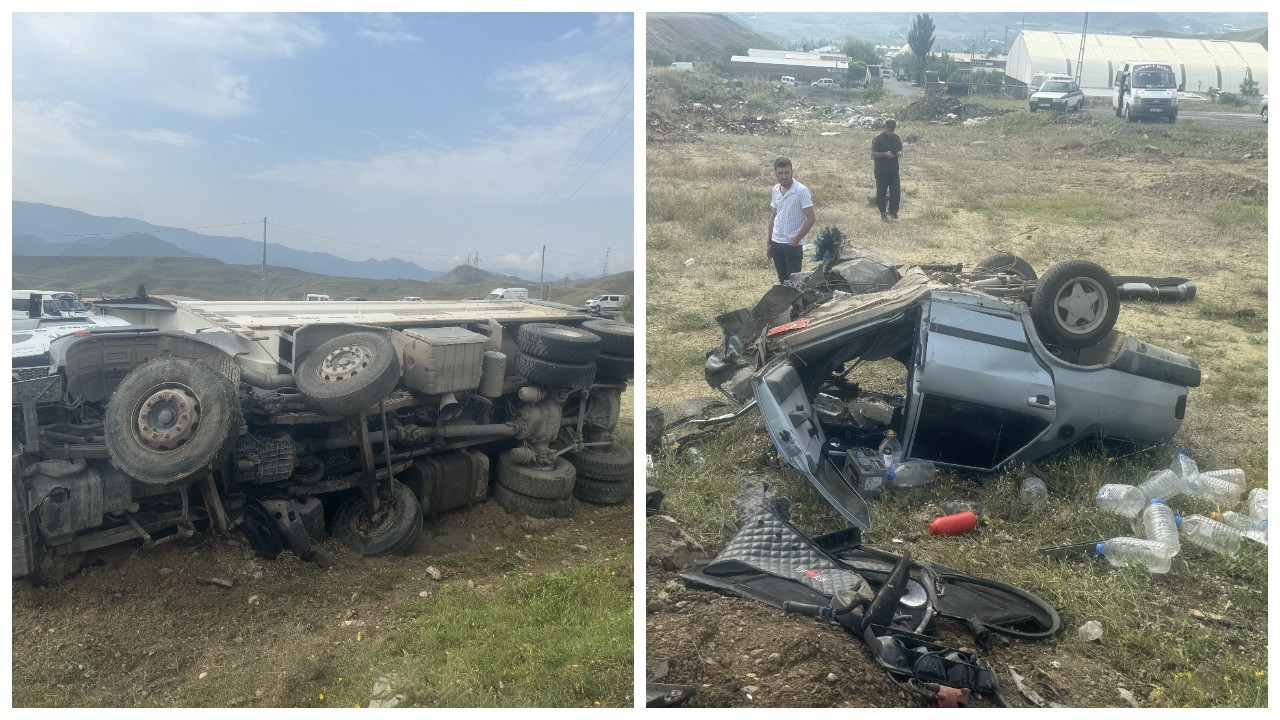 Erzurum’da otomobille kamyon çarpıştı: 3 yaralı